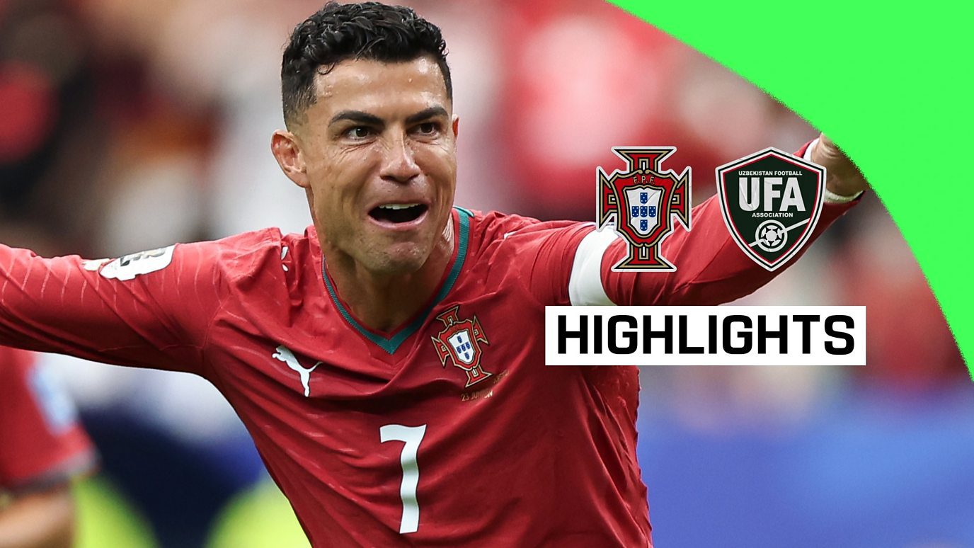 Cristiano Ronaldo celebrating after scoring against Uzbekistan in Portugal's 5-0 FIFA World Cup 2026 victory
